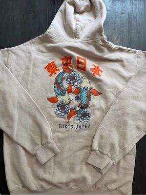 Artist Union Tokyo Japan Koi Fish Graphic Hoodie Beige Pullover Size M